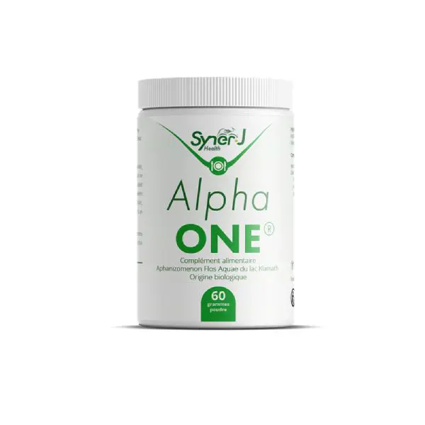 Un flacon de 60 g d'algue de Klamath Alpha ONE en vrac par SynerJ-Health.