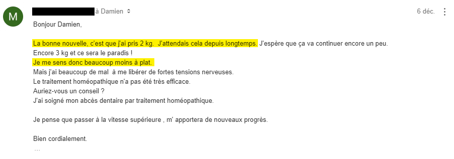 Témoignage SupraSTIN SynerLIFE pour prise de poids.
