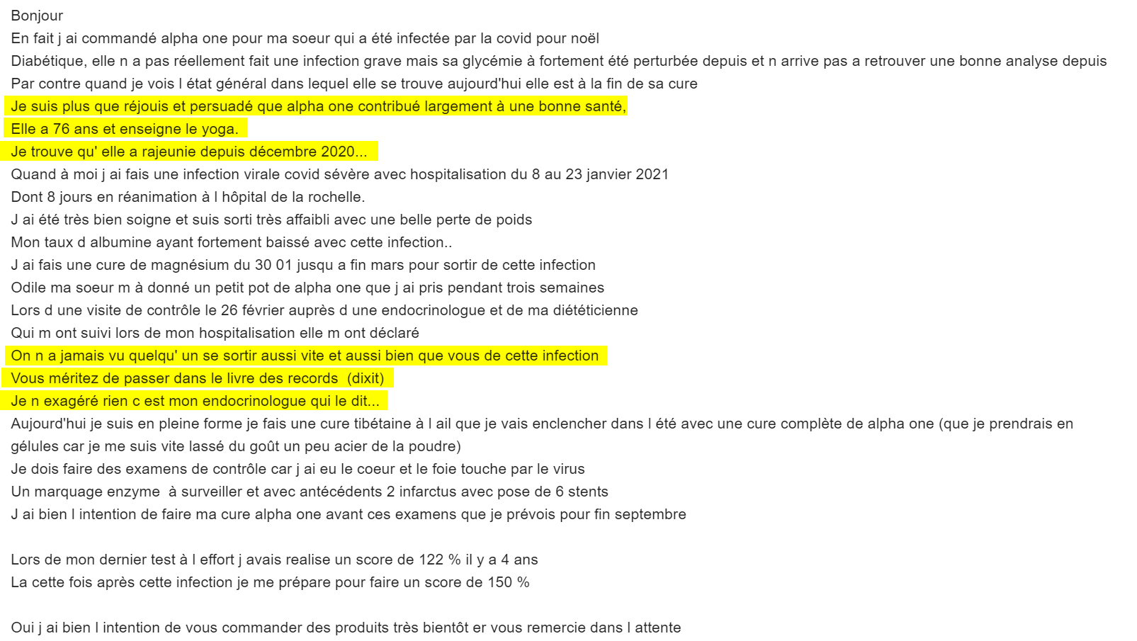 Témoignage COVID et produits SynerJ Health.
