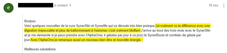 Témoignage ballonnements SupraSTIN SynerLIFE Klamath.