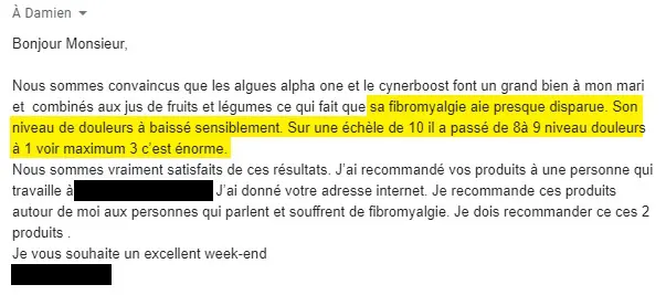 Témoignage pour fibromyalgie avec l'algue de Klamath.