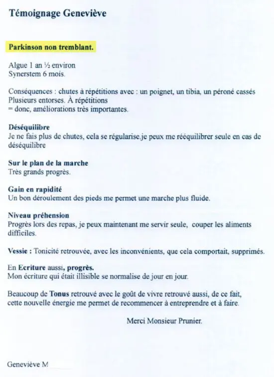Témoignage pour maladie de Parkinson avec SynerSTEM et l'algue de Klamath Alpha ONE.