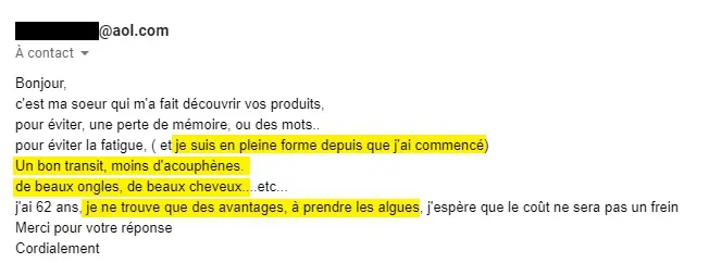 Témoignage sur transit digiestif et acophènes avec algue de Klamath.