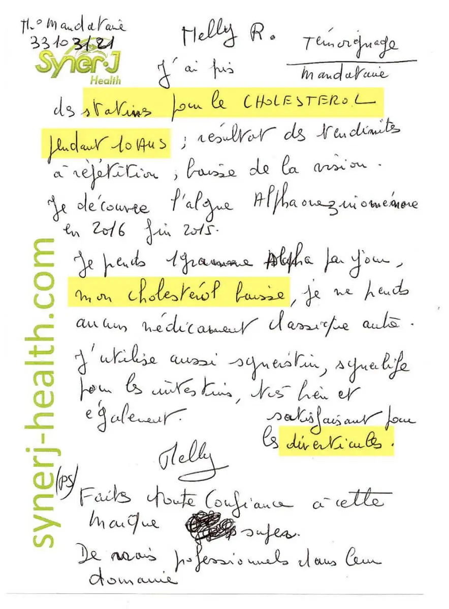 Témoignage cholestérol, prise de statines et diverticule et guérison avec les produits SynerJ Health.