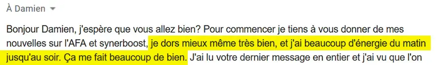 Témoignage sur les problèmes de sommeil avec les produits SynerJ Health.
