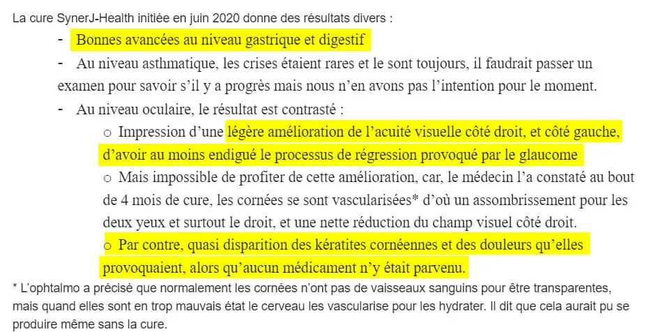 Témoignage gastrite chronique, asthme, kératite, glaucome et aide avec le SynerBOOST.