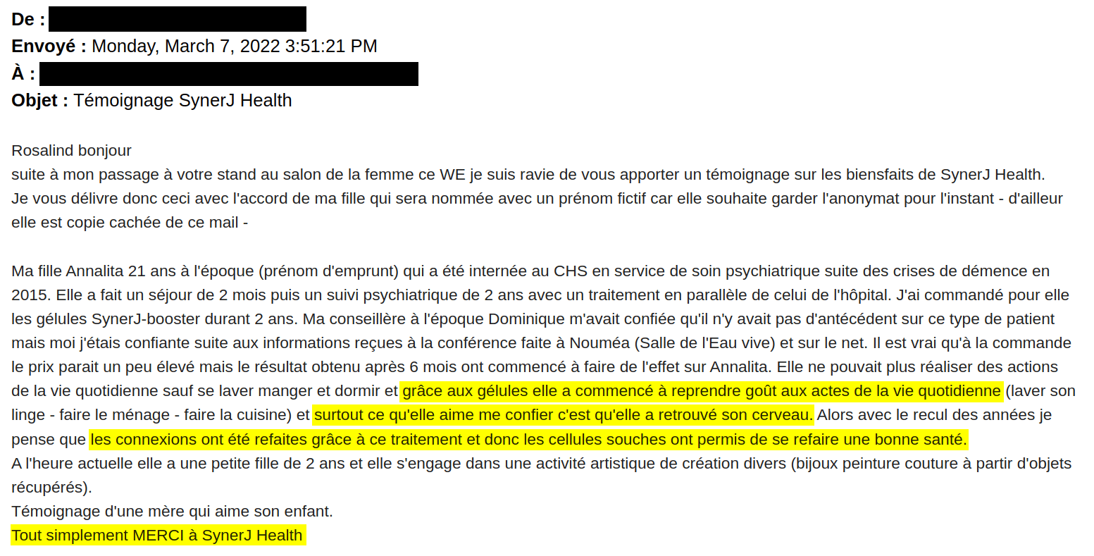Témoignage pour troubles psychiatriques avec SynerBOOST.