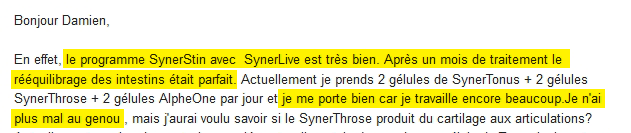 Témoignage arthrose genou avec SupraSTIN SynerLIFE.