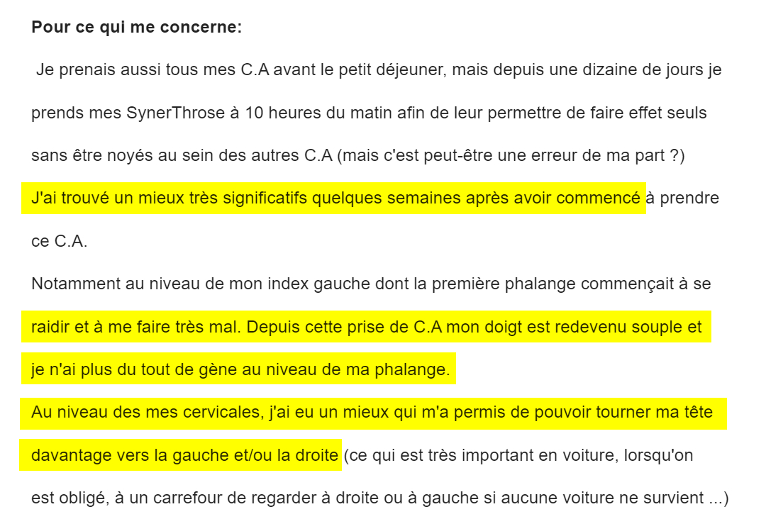 Témoignage sur douleurs articulaires et SynerTHROSE.