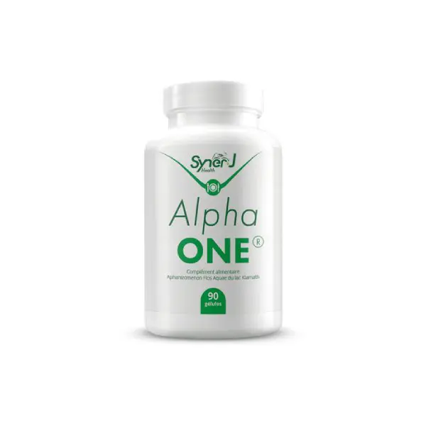 Un flacon de 120 gélules d'algue de Klamath Alpha ONE par SynerJ-Health.