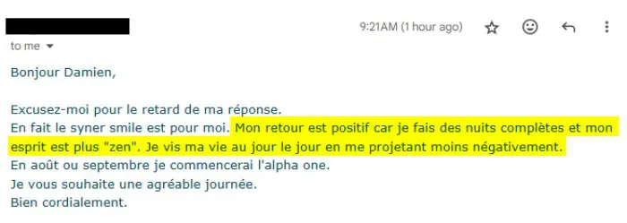 Témoignage d'une consommatrice de SynerSMILE du laboratoire SynerJ-Health.