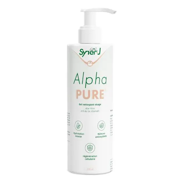 Flacon d'AlphaPURE un gel nettoyant pour visage à base d'algue de Klamath.