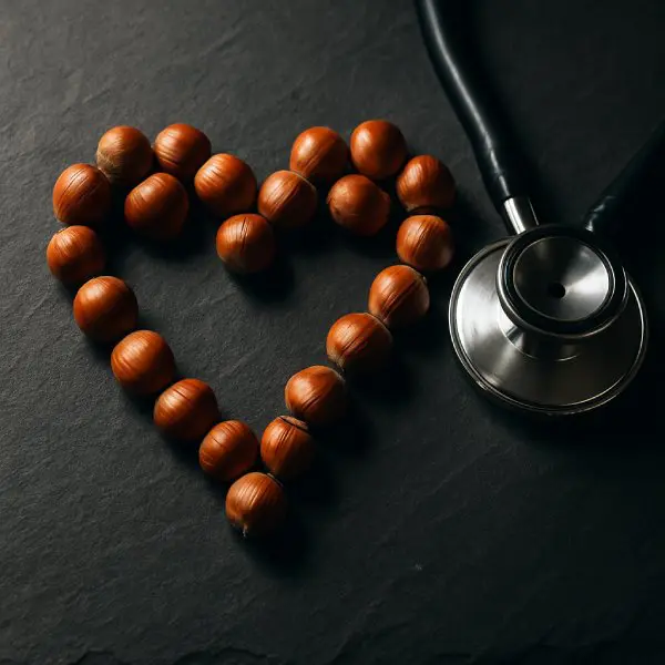 Cœur en noisettes et stéthoscope.