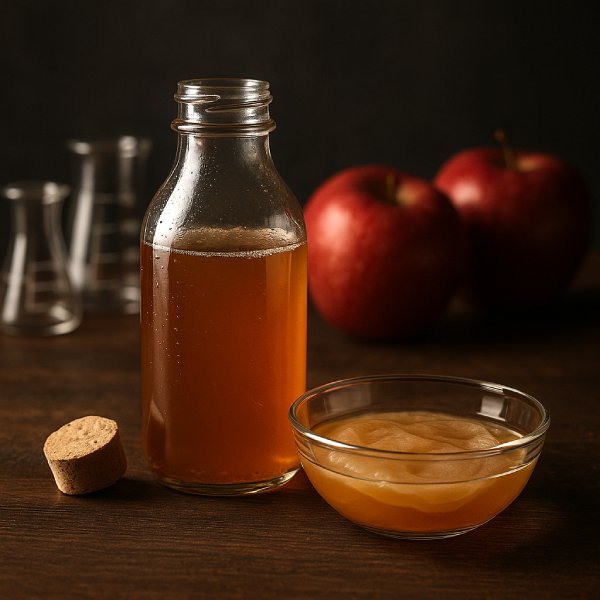 Bouteille et mère de vinaigre de cidre.