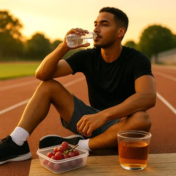 Sportif mangeant des raisins après l’entraînement pour récupérer de l’énergie