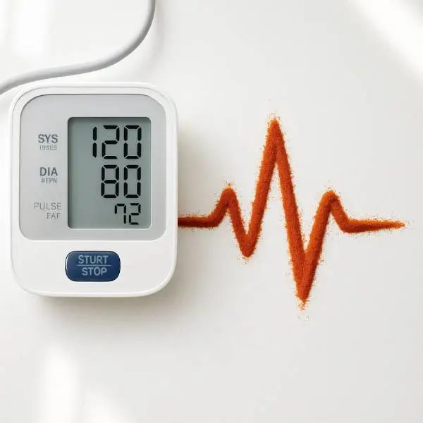 Piment de Cayenne formant une ligne de pouls à côté d’un tensiomètre