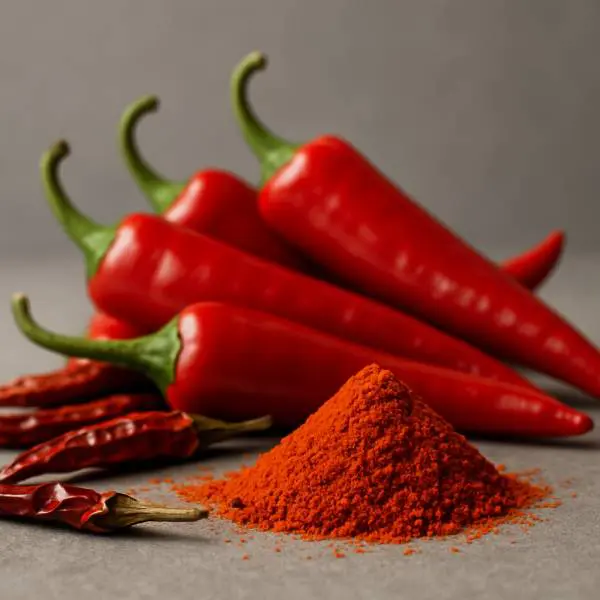 Gros plan sur des piments de Cayenne frais et séchés