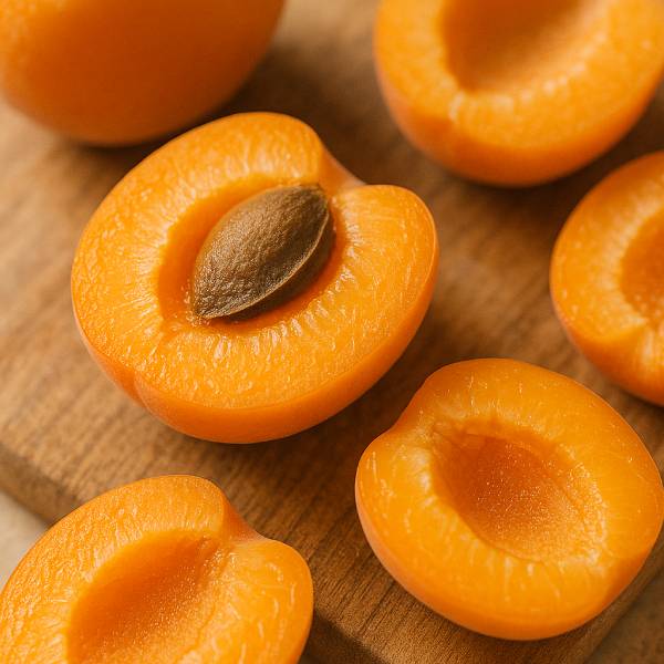 Gros plan sur des abricots frais coupés montrant leur chair juteuse