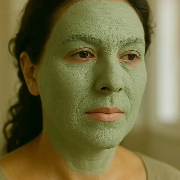 Masque d'argile verte sur visage de femme.