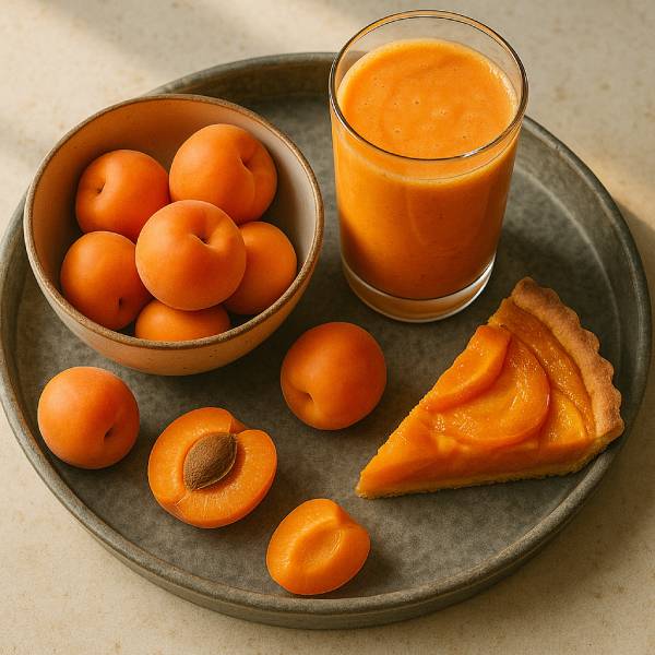 Plateau présentant diverses préparations gourmandes à base d’abricots