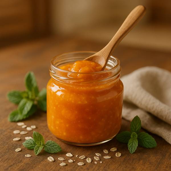 Pot de compote d’abricots maison promouvant une bonne digestion